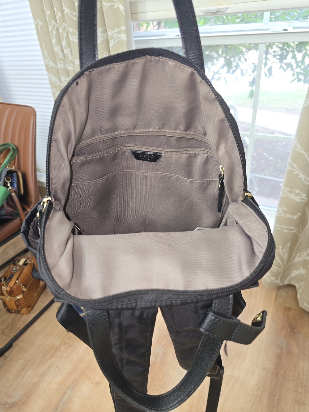 Black Women's Backpack with Gold Hardware - Picture 8 of 12